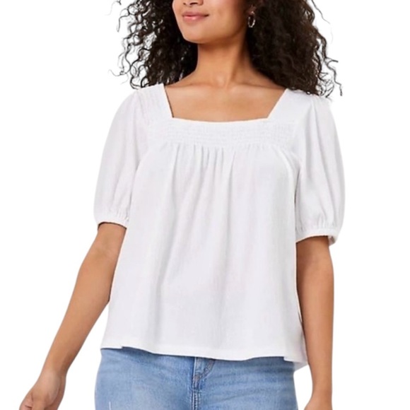 LOFT Smocked Square Neck Puff Sleeve Top - Picture 1 of 4